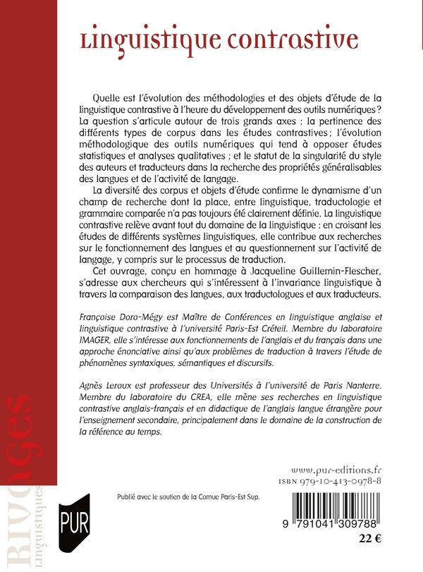 Quatrième de couverture de « Linguistique contrastive : nouvelles Directions »