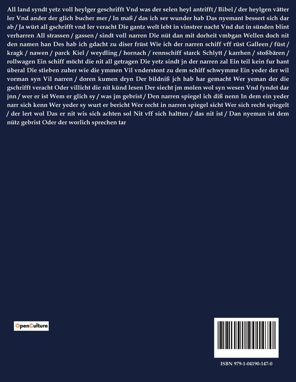 Quatrième de couverture de « DAS NARRENSCHIFF »