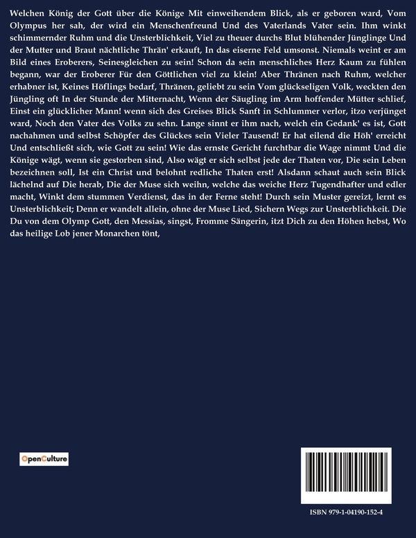 Quatrième de couverture de « DER MESSIAS - EIN EPISCHES GEDICHT UBER GLAUBE UND ERLOSUNG »
