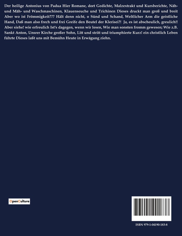 Quatrième de couverture de « DER HEILIGE ANTONIUS VON PADUA - EINE HUMORVOLLE ERZAHLUNG UBER DAS LEBEN UND DIE VERSUCHUNGEN DES H »