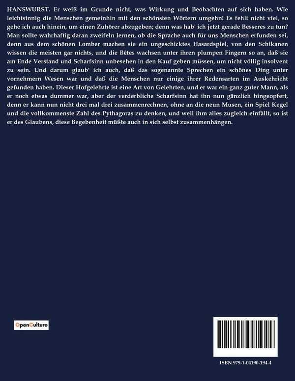 Quatrième de couverture de « PRINZ ZERBINO - ODER DIE REISE NACH DEM GUTEN GESCHMACK »