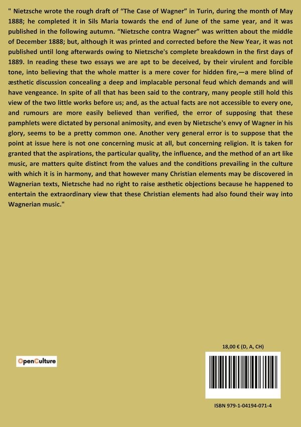 Quatrième de couverture de « THE CASE OF WAGNER - A JOURNEY INTO THE DEPTHS OF THE SOUL AND THE UNIVERSE »
