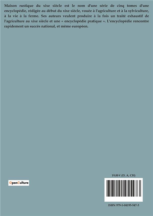 Quatrième de couverture de « MAISON RUSTIQUE DU XIXE SIECLE - TOME CINQUIEME HORTICULTURE »