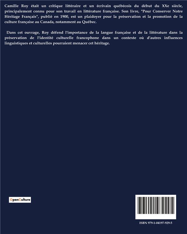 Quatrième de couverture de « POUR CONSERVER NOTRE HERITAGE FRANCAIS »