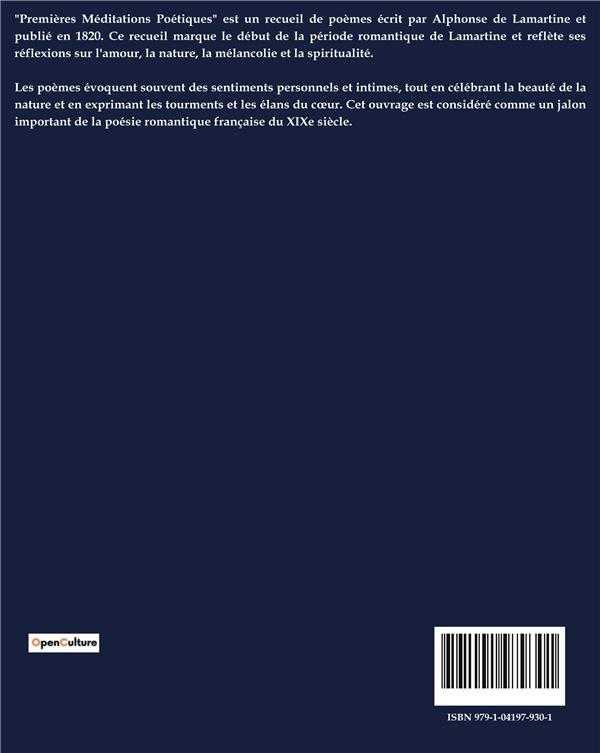Quatrième de couverture de « PREMIERES MEDITATIONS  POETIQUES »