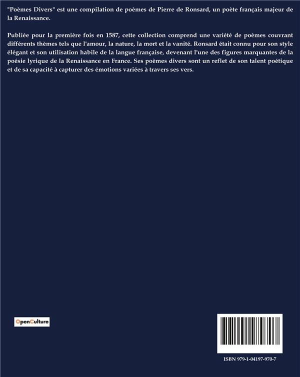 Quatrième de couverture de « POEMES DIVERS »