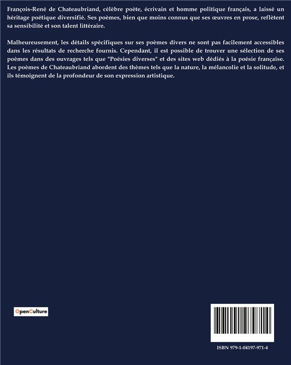 Quatrième de couverture de « POEMES DIVERS »