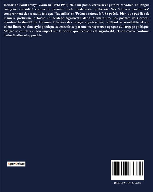 Quatrième de couverture de « POESIES - OEUVRES POSTHUMES »