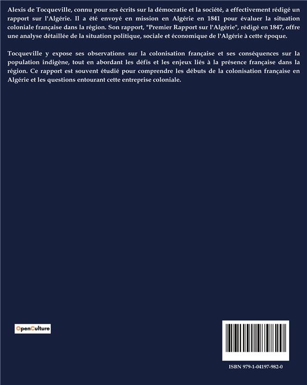 Quatrième de couverture de « PREMIER RAPPORT SUR L'ALGERIE »