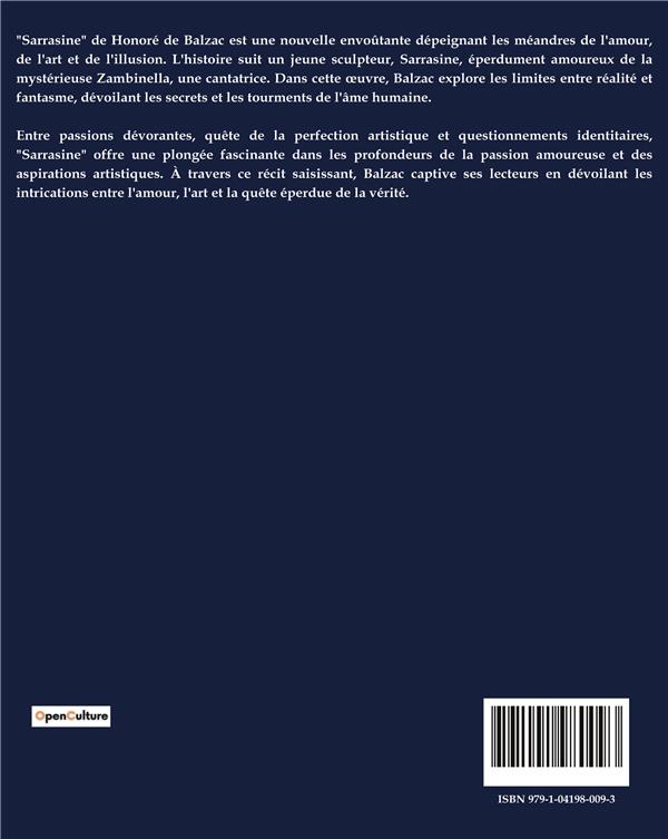 Quatrième de couverture de « SARRASINE »
