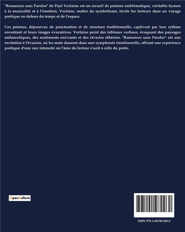 Quatrième de couverture de « ROMANCES SANS PAROLES »