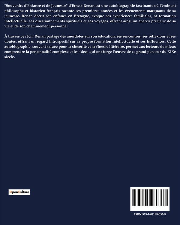 Quatrième de couverture de « SOUVENIRS D'ENFANCE ET DE JEUNESSE »
