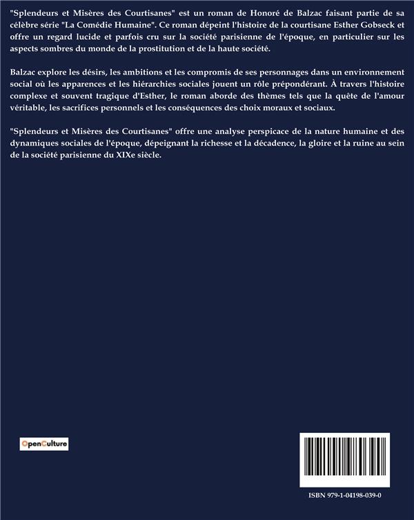 Quatrième de couverture de « SPLENDEURS ET MISERES DES COURTISANES - TOME I »