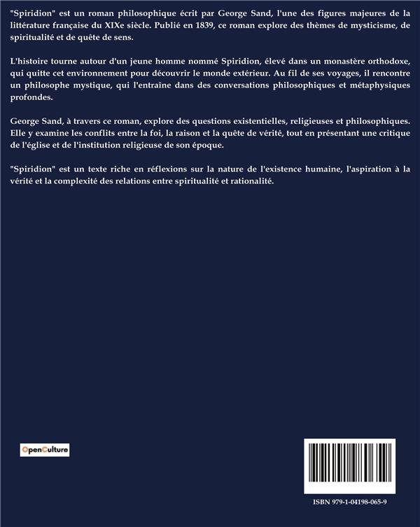 Quatrième de couverture de « SPIRIDION »