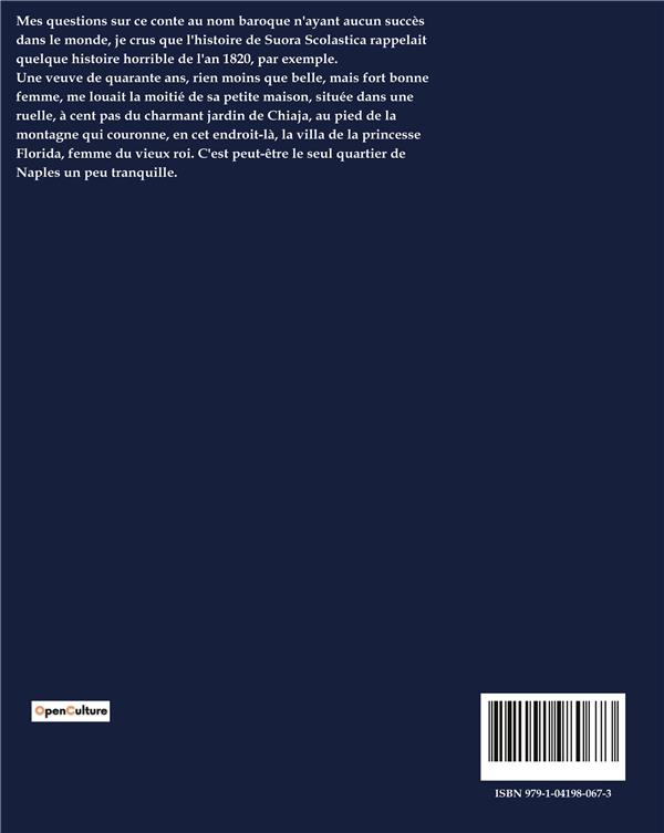 Quatrième de couverture de « SUORA SCOLASTICA - UNE INTRIGUE AMOUREUSE ET POLITIQUE DANS LE NAPLES DU XVIIIE SIECLE »