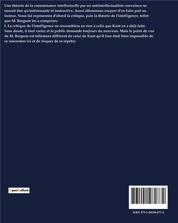 Quatrième de couverture de « THEORIE DE LA CONNAISSANCE INTELLECTUELLE. - LES MYSTERES DE L'ESPRIT HUMAIN DEVOILES »