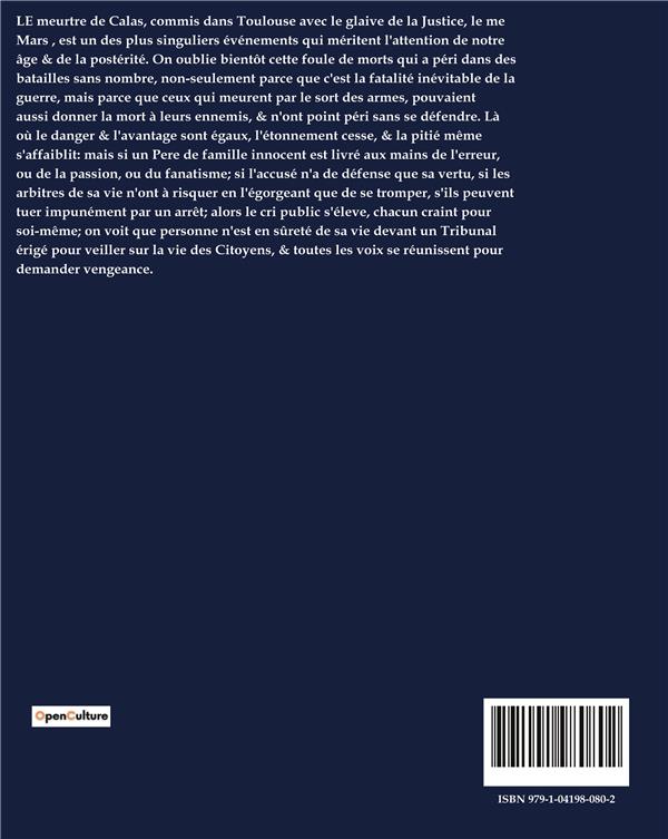 Quatrième de couverture de « TRAITE SUR LA TOLERANCE - UNE EXPLORATION DE LA TOLERANCE RELIGIEUSE A TRAVERS L'AFFAIRE JEAN CALAS »