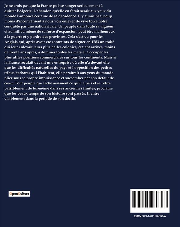 Quatrième de couverture de « TRAVAIL SUR L'ALGERIE »