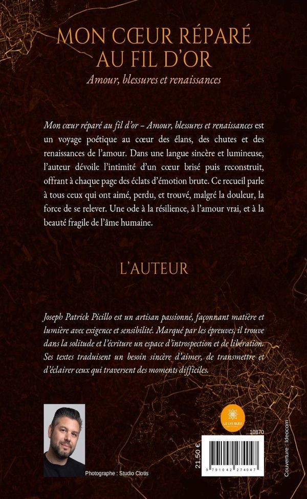Quatrième de couverture de « Mon coeur réparé au fil d'or : Amour, blessures et renaissances »