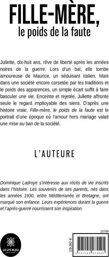 Quatrième de couverture de « Fille-mère, le poids de la faute »