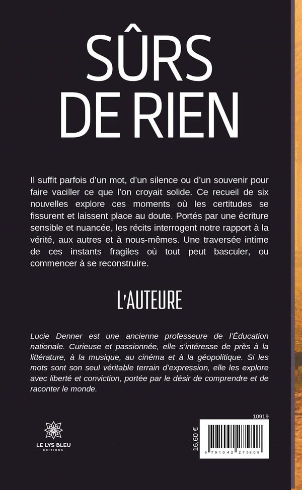 Quatrième de couverture de « Sûrs de rien : nouvelles »
