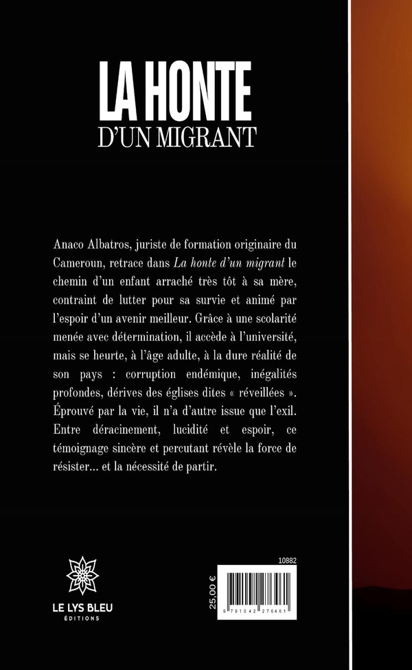 Quatrième de couverture de « La honte d'un migrant »