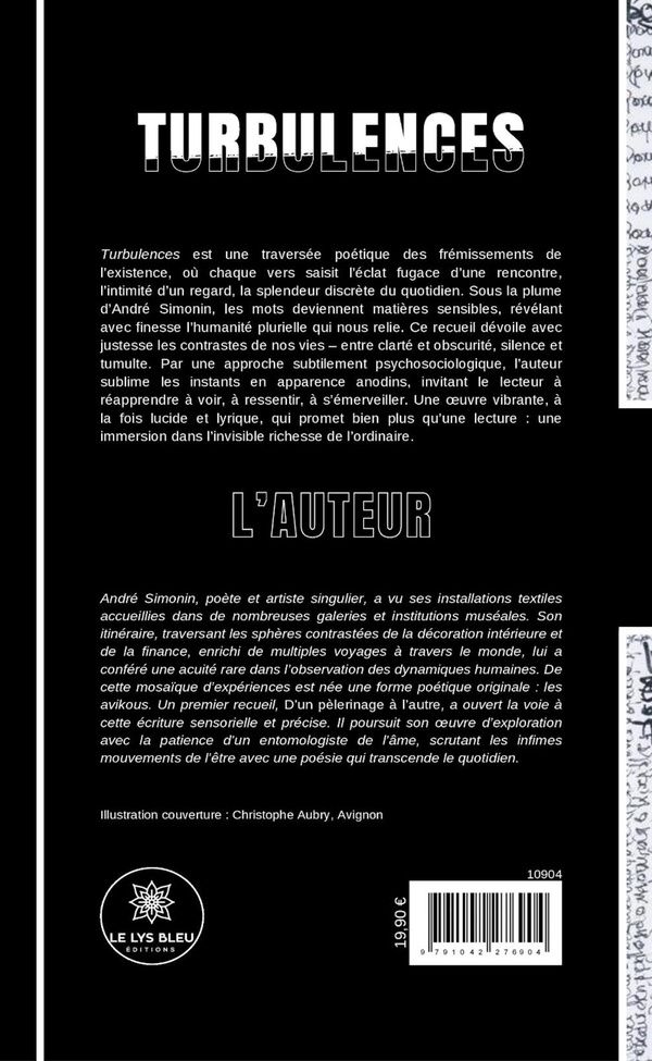 Quatrième de couverture de « Turbulences : recueil »