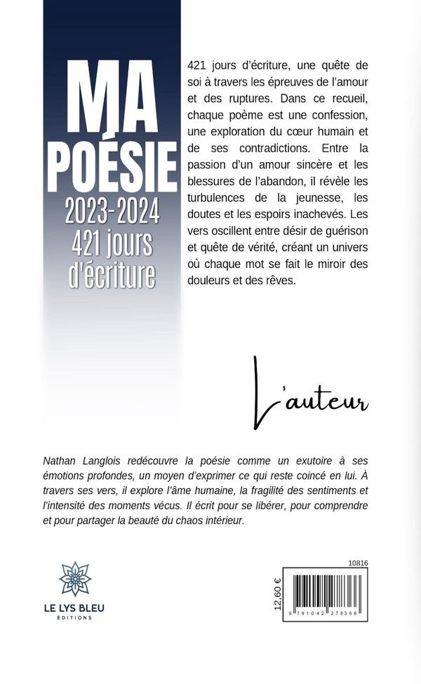Quatrième de couverture de « Ma poésie : 2023-2024 : 421 jours d'écriture : recueil »