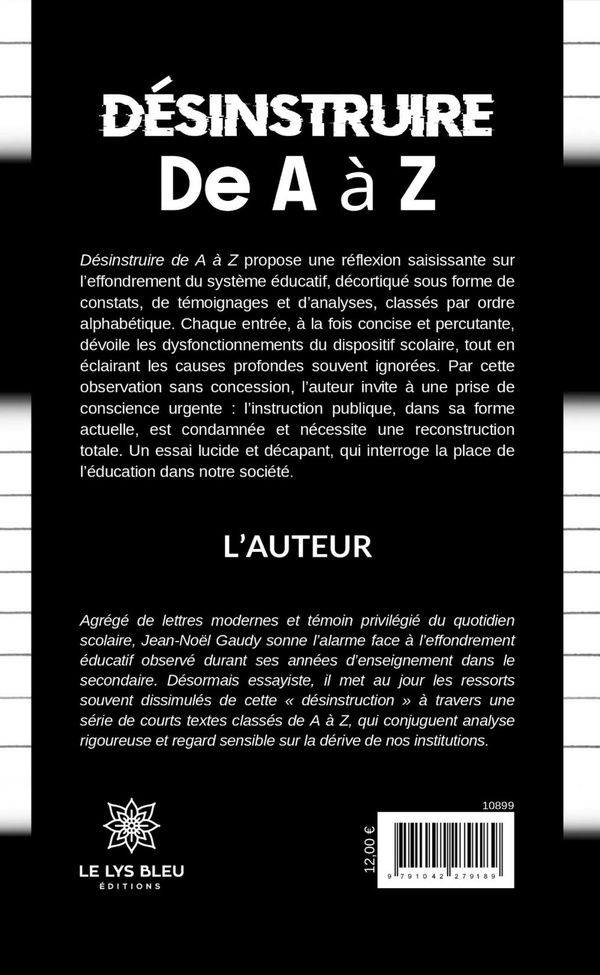 Quatrième de couverture de « Désinstruire de A à Z »