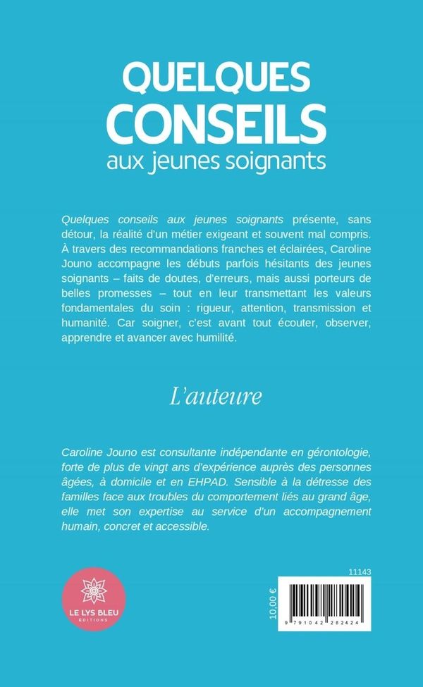 Quatrième de couverture de « Quelques conseils aux jeunes soignants »