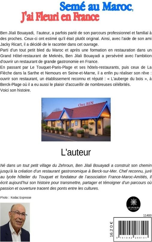 Quatrième de couverture de « Semé au Maroc, j'ai fleuri en France »