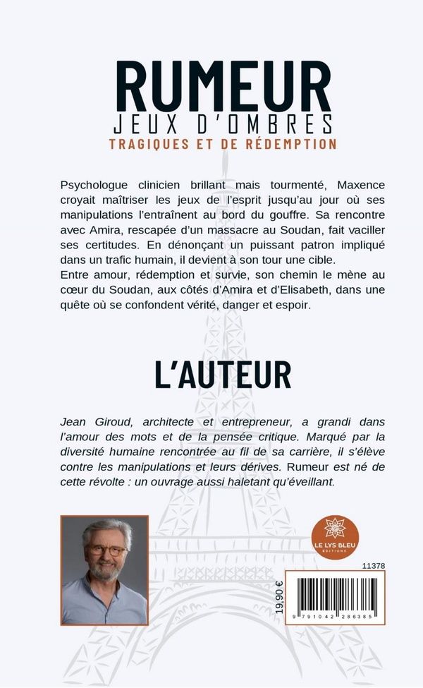 Quatrième de couverture de « Rumeur : jeux d'ombres tragiques et de rédemption »