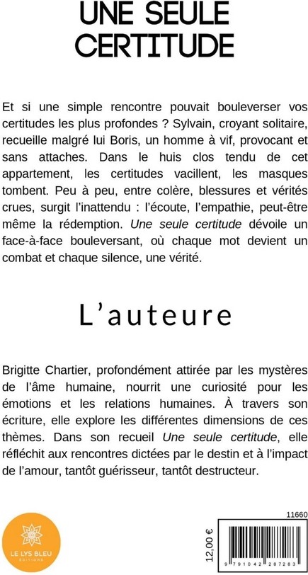 Quatrième de couverture de « Une seule certitude : nouvelle »