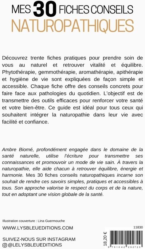 Quatrième de couverture de « Mes 30 fiches conseils naturopathiques »