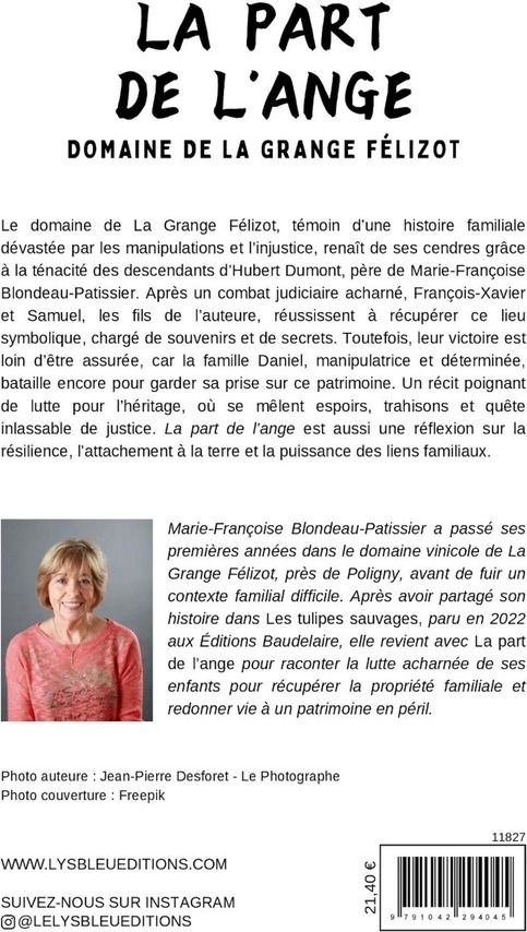 Quatrième de couverture de « La part de l'ange : domaine de la Grange Félizot »