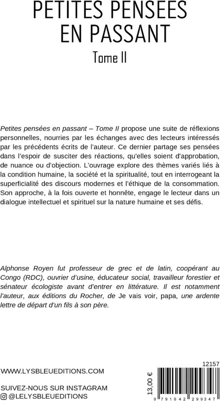 Quatrième de couverture de « Petites pensées en passant : tome II »