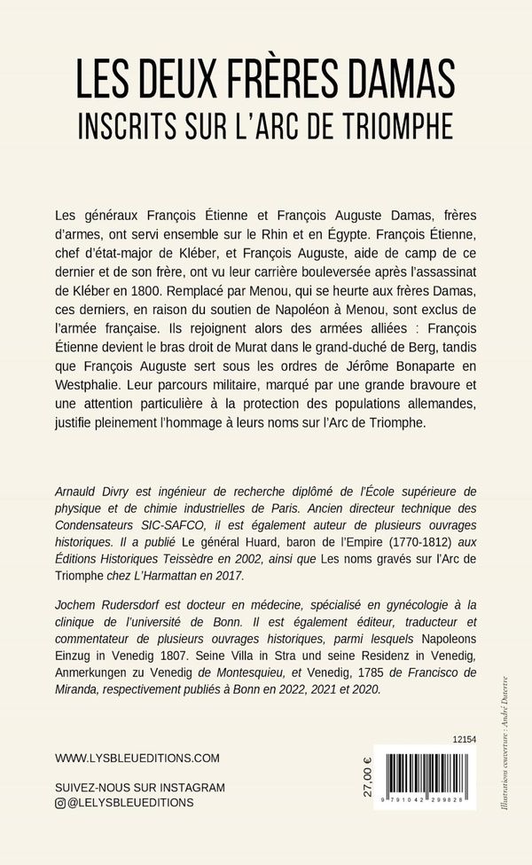 Quatrième de couverture de « Les deux frères Damas inscrits sur l'Arc de Triomphe : essai »