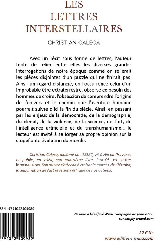 Quatrième de couverture de « LES LETTRES INTERSTELLAIRES »