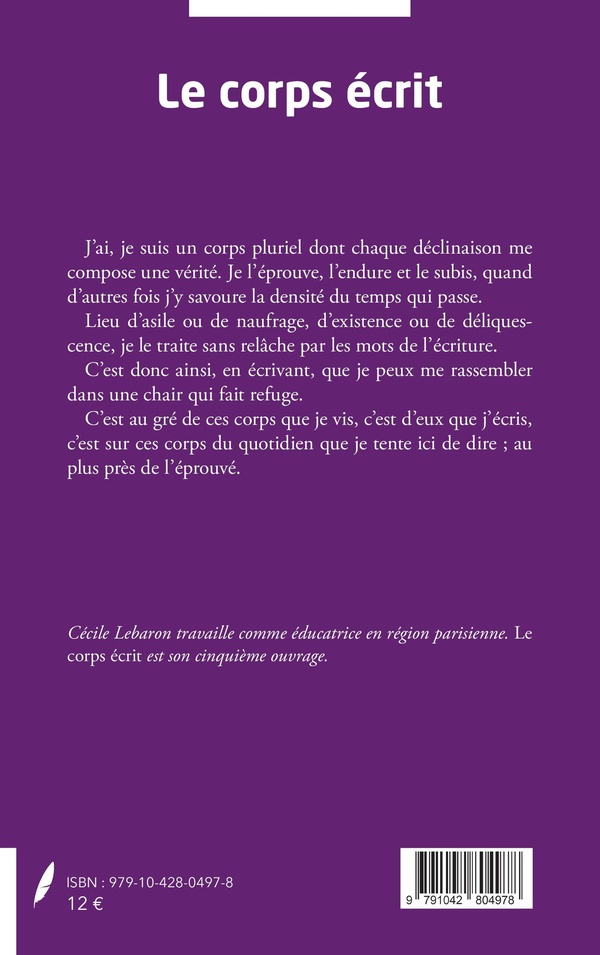 Quatrième de couverture de « LE CORPS ECRIT »