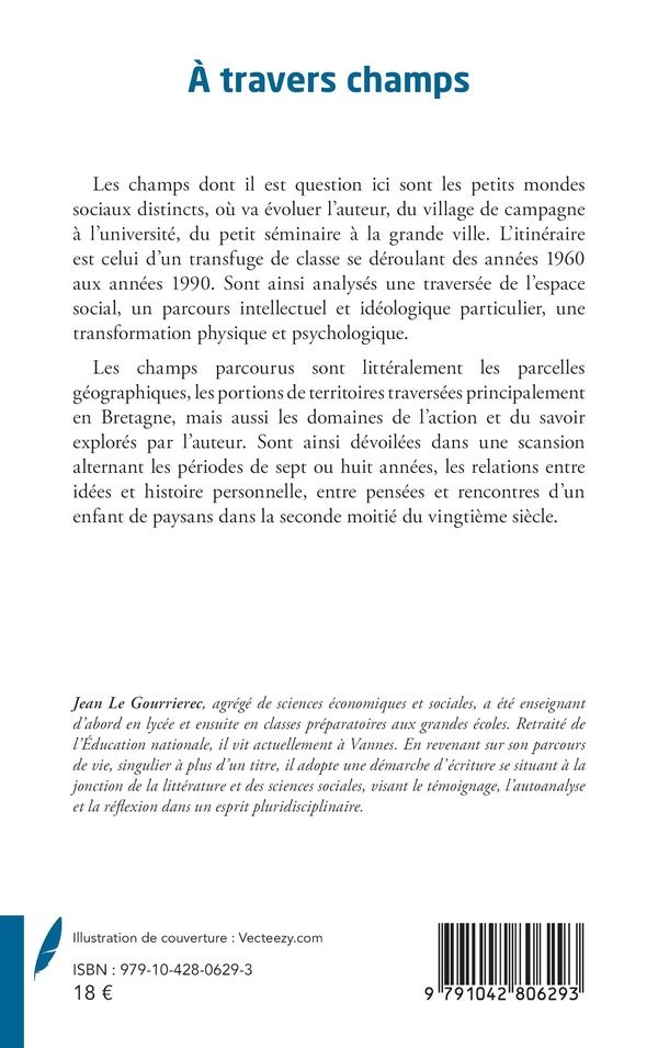 Quatrième de couverture de « À travers champs : itinéraire d'un enfant de paysans du Morbihan »