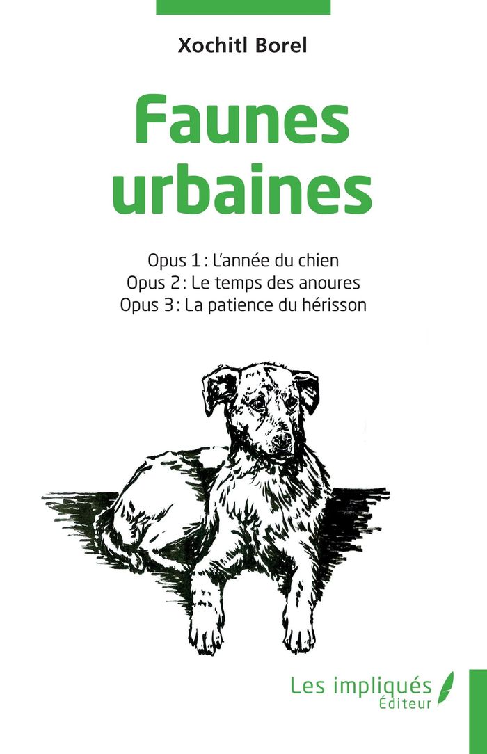 Couverture du livre « Faunes urbaines : Opus 1 : L'année du chien - Opus 2 : Le temps des anoures - Opus 3 : La patience du hérisson » de Xochitl Borel, librairie Les Contes Infusés à Corte