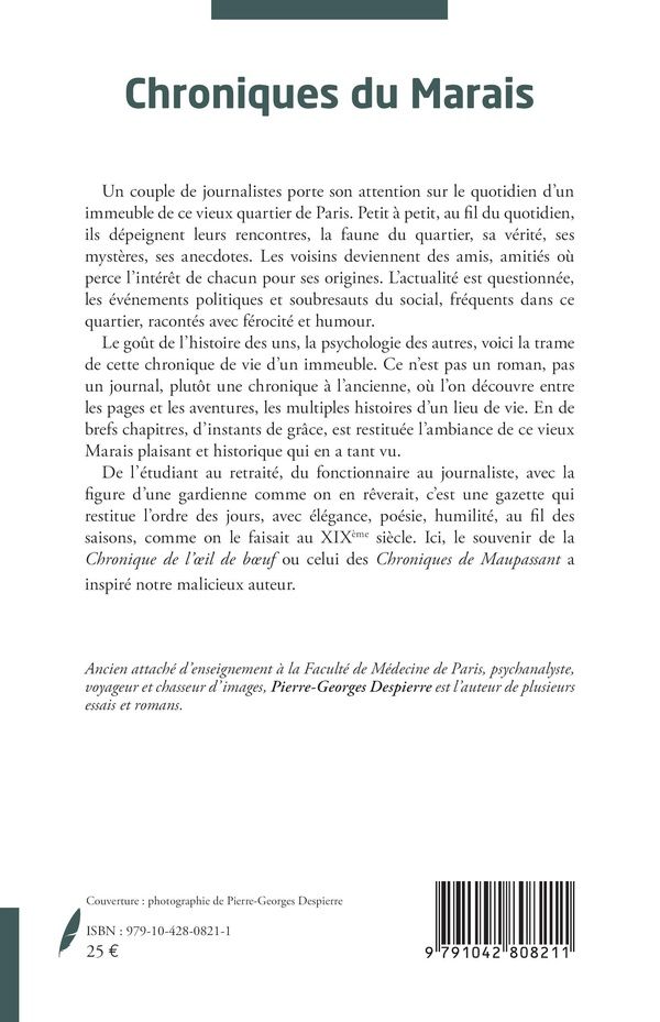 Quatrième de couverture de « Chroniques du Marais »