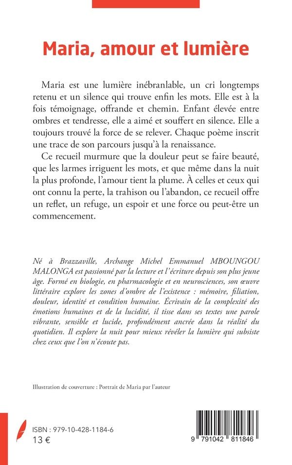 Quatrième de couverture de « Maria, amour et lumière : poésie »