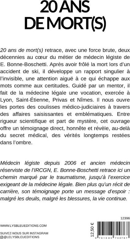 Quatrième de couverture de « 20 ans de mort(s) »