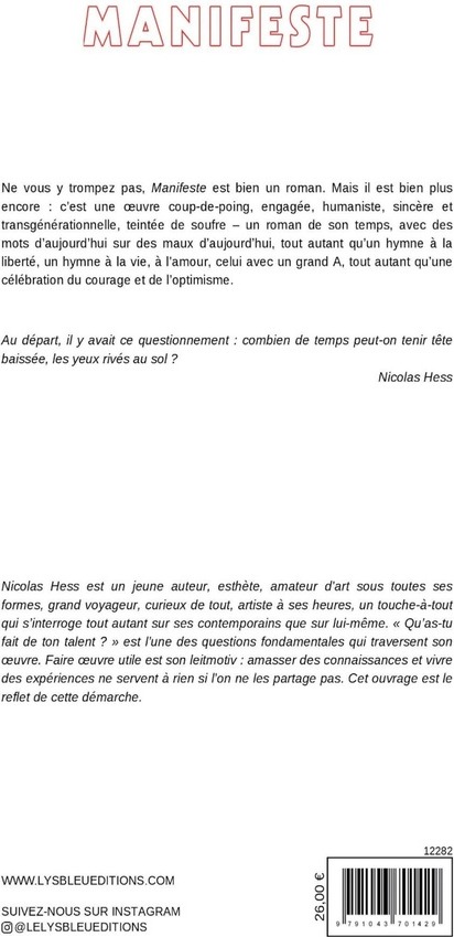 Quatrième de couverture de « Manifeste : roman »