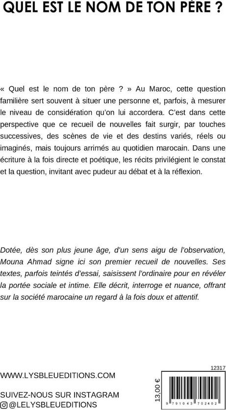 Quatrième de couverture de « Quel est le nom de ton père ? : nouvelles »