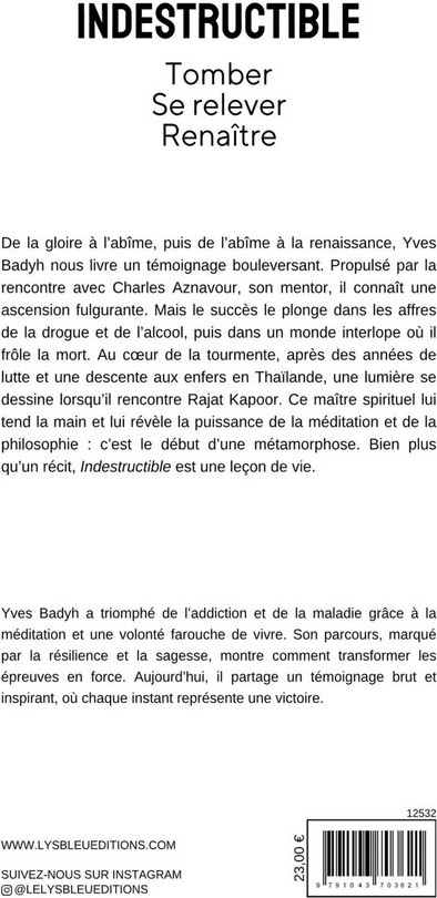 Quatrième de couverture de « Indestructible : tomber, se relever, renaître »