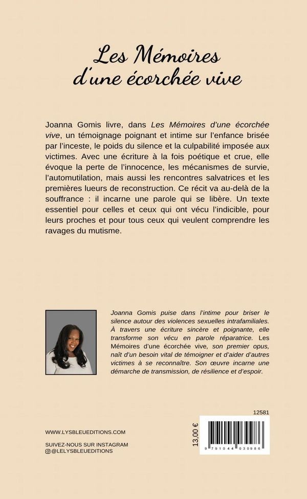 Quatrième de couverture de « Les mémoires d'une écorchée vive »