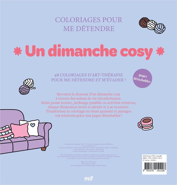 Quatrième de couverture de « UN DIMANCHE COSY - COLORIAGES POUR ME DETENDRE - 48 COLORIAGES D'ART-THERAPIE POUR ME DETENDRE ET M' »