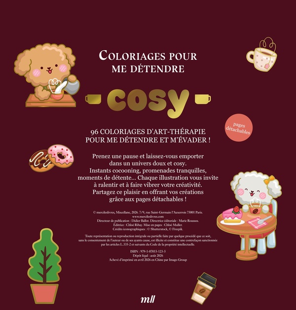 Quatrième de couverture de « COSY - VERSION COLLECTOR - COLORIAGES POUR ME DETENDRE - 96 COLORIAGES D'ART-THERAPIE POUR ME DETEND »